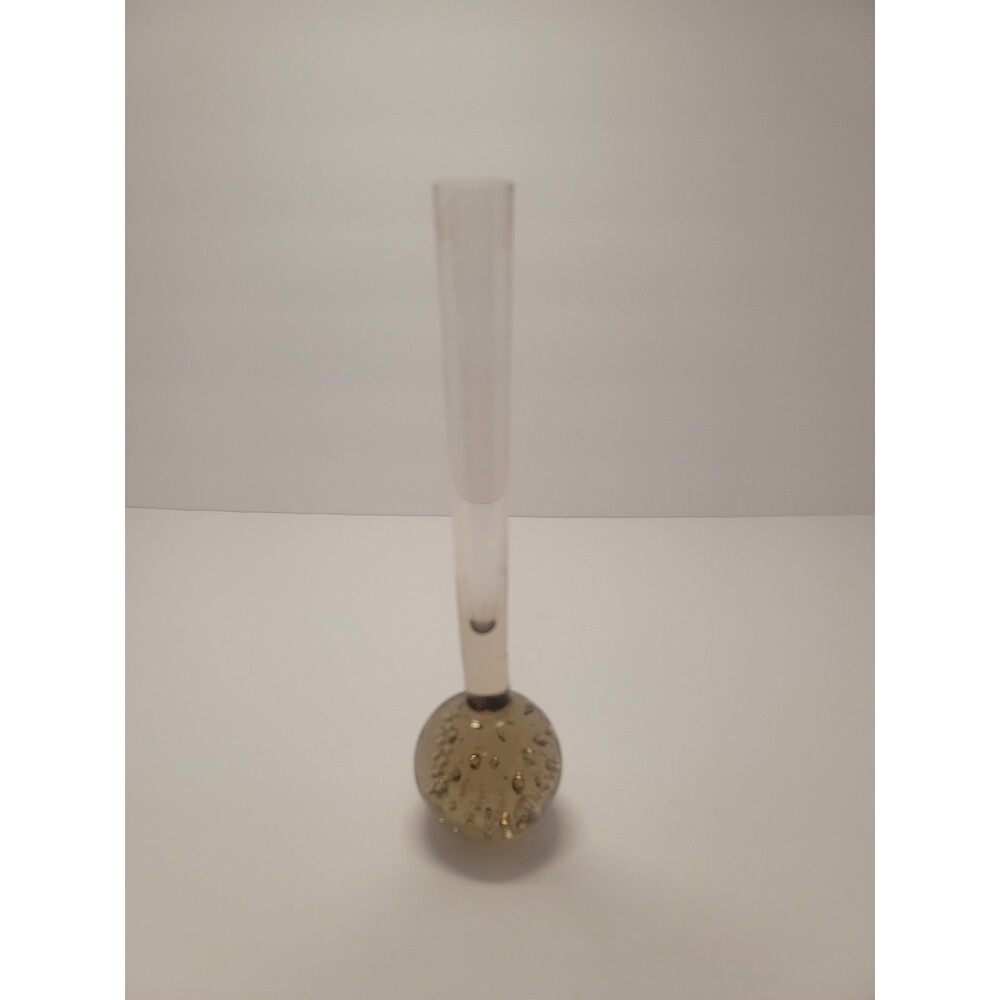 Vintage MCM 7 3/4” Slender Bud Vase Amber Hand Blown Controlled 2" Bubble Base